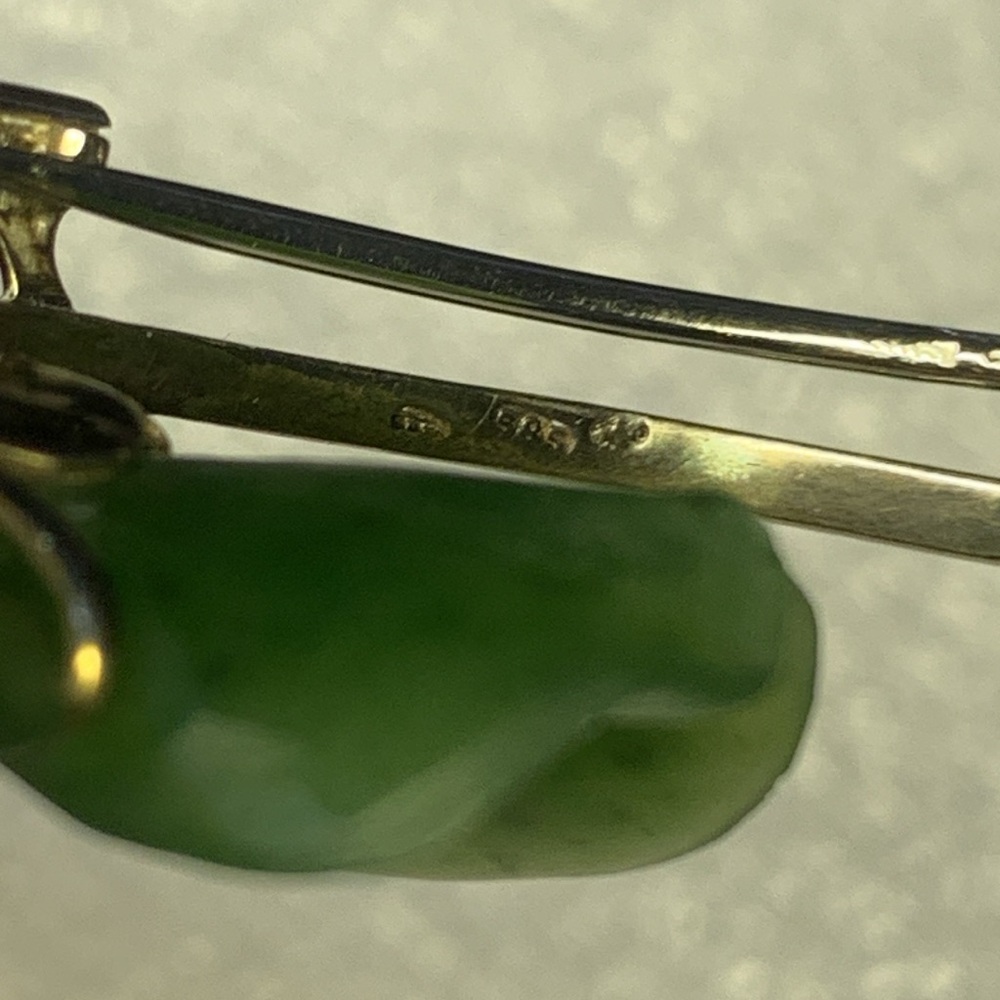 Rere Hard to find Jade Clover Leaf Brooch  Stamped 585 - Picture 14 of 14